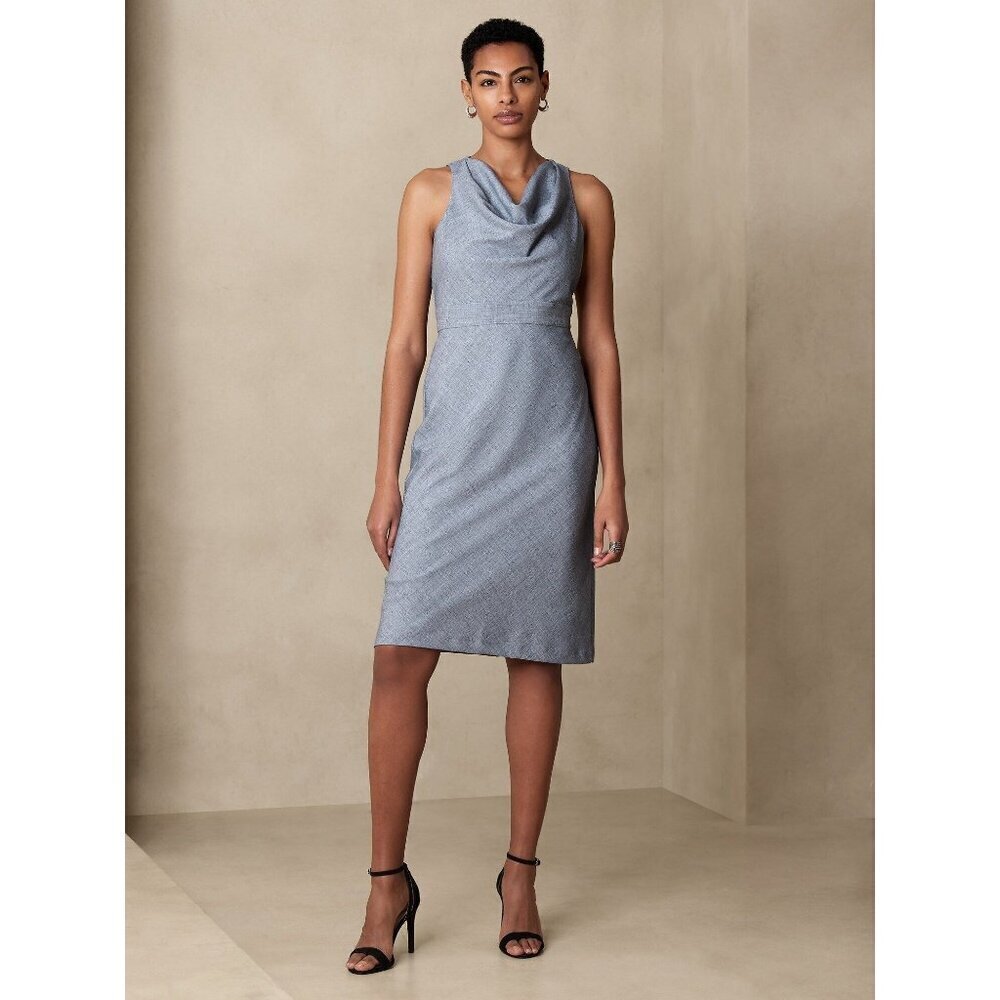 Banana Republic Cowl Neck Midi Chambray Blue Lined Dress Size 0